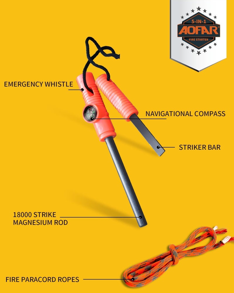 AOFAR Military Compass and Fire Starter AF-4580/381 Lensatic Sighting, Survival Kit,Waterproof and Shakeproof Measure Distance Calculator and Pouch for Camping, Hiking, Hunting, Backpacking - Image 3